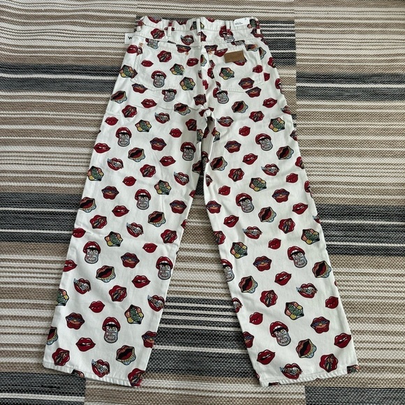 Wrangler Barrel 652 High Rise Jeans Read My Lips Lip Print Cotton Size 31 x 31 - Picture 5 of 16